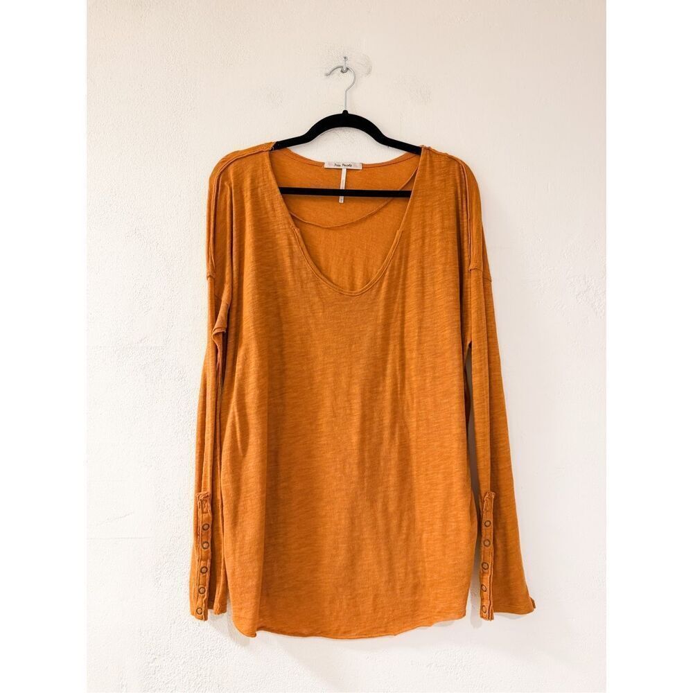 Free People Sienna Snap Sleeve Tee in Golden Brown Medium